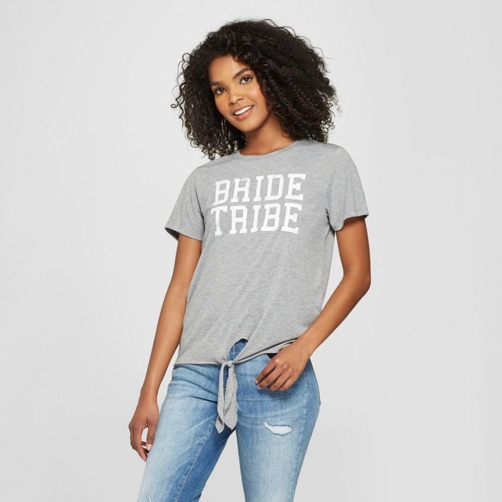 Bride Tribe front tie t-shirt Grey BNWT  S